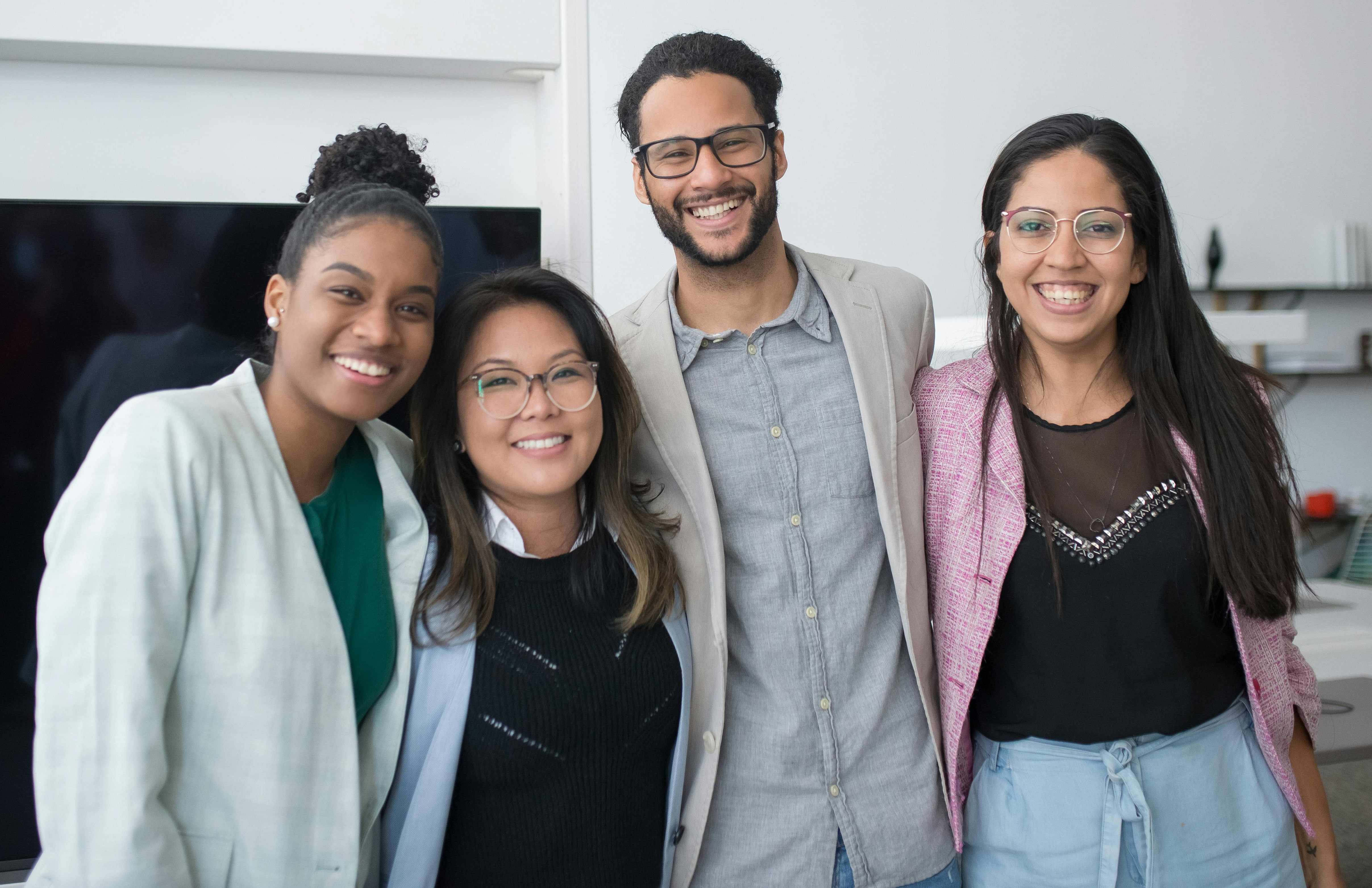 diverse group of smiling office coworkers
