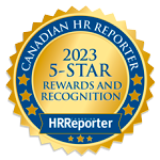 Insigne du prix Récompenses et reconnaissance 5 étoiles pour l’année 2023, décerné par le magazine Canadian HR Reporter.